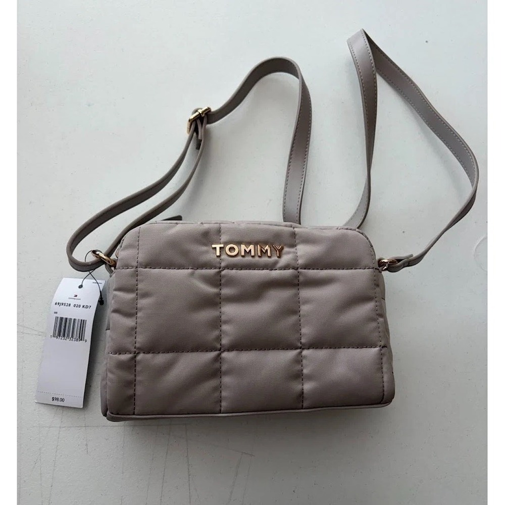 Tommy Hilfiger Crossbody Bag Women's Light Beige Quilted Nylon Top Zip,NWT